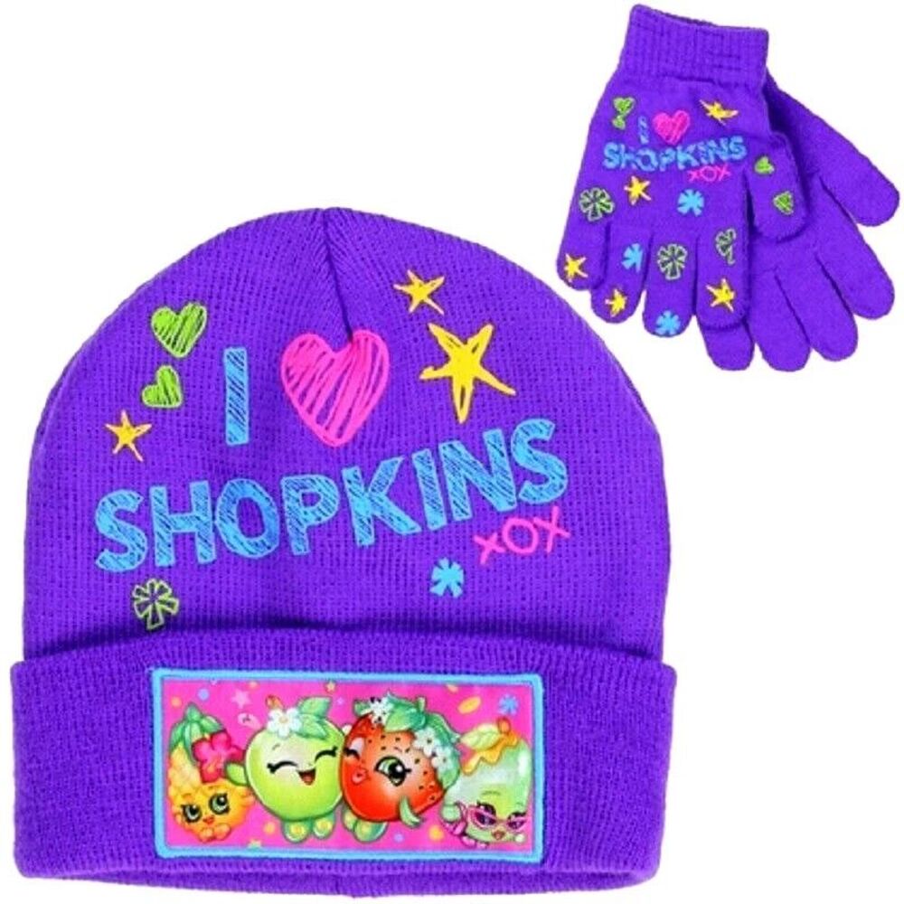 Shopkins Youth Beanie Hat and Gloves Set Bright Purple